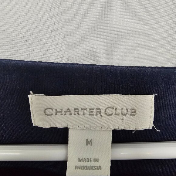 Charter Club Blouse Blue Black Equestrian Preppy Casual M - Picture 10 of 13